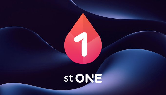 A stylized teardrop-shaped logo in red and pink gradient features a bold white "1" with the text "stONE" beneath it, set against a dark blue flowing wave background — visually reinforcing the post's message about stONE as a wrapped representation of staked ONE that increases the exchange ratio rather than the token balance.