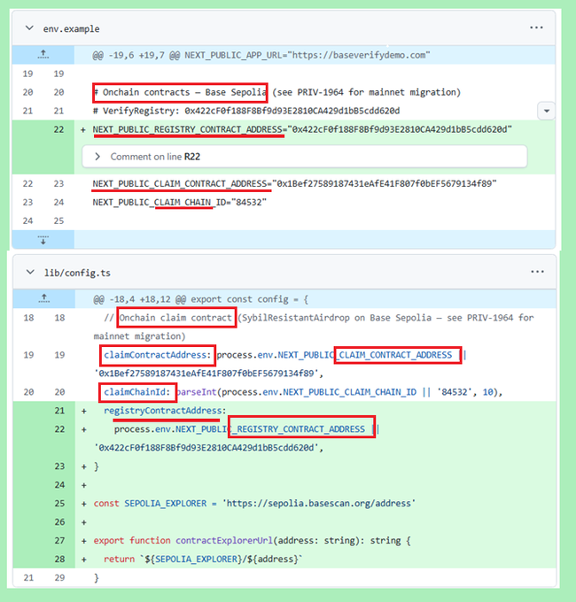 The image shows a computer screen with two open tabs or windows displaying code related to airdrops. The first window has a green background and contains text about Base Sepolia and its features, while the second window displays a list of recent GitHub updates for Base Sepolia. Based on this information, it seems that the image is related to a discussion or tutorial about airdrops in the context of Base Sepolia.