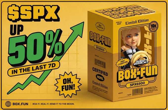 This is a picture of a box of Box-Fun toys with a bright yellow background, surrounded by text that reads "Box-Fun" and includes promotional information such as an upc, limited edition offer, 50% off, certified original item." The box is situated next to other products like the postcard for Upbit.
