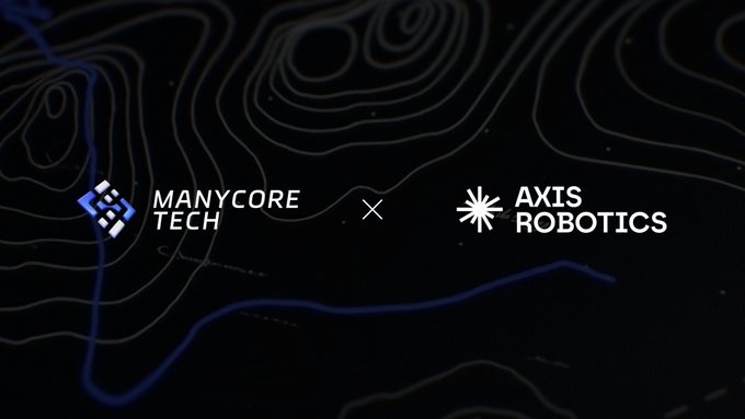 A dark background showing the logos for 'MANYCORE TECH' and 'AXIS ROBOTICS' separated by an 'x' symbol.