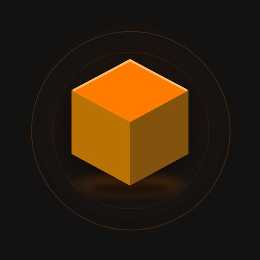 An orange 3D cube logo centered on a black background with faint circular rings around it, likely representing the Bybit cryptocurrency exchange.