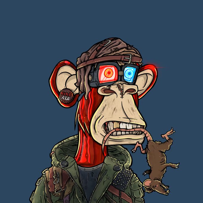 A disheveled cartoon monkey with glowing red and blue 3D glasses holds a limp rat in its teeth, wearing a military-style cap and jacket against a dark blue background. The monkey's earring reads "Axie lite," tying the gritty, battle-worn imagery to the post's theme of survival as a guiding strategy.
