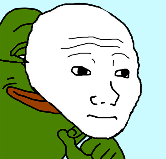 A "Doomer" Wojak meme character, depicted with a weary expression and hands clasped together in a pleading gesture, embodies the melancholy and resigned tone of the post urging a return to mainnet for $PEPE and $WOJAK.