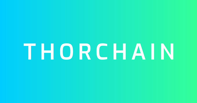 A logo display showing the word 'THORCHAIN' in white text on a blue-to-green gradient background.