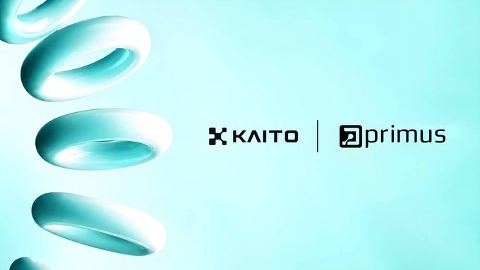 A minimalist logo graphic on a light blue background with floating rings, displaying the text 'KAITO' and 'primus' separated by a vertical line.