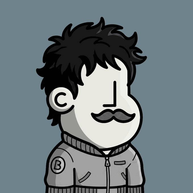 The image features a cartoon character with a mustache, wearing a jacket and standing against a blue background. The caption of the image reads "One of my OG friends hopped on for the first time in a while and told me to buy @npconchain so you know I had to pull the trigger." This post seems to be related to the character's appearance or an event involving him, possibly as part of a discussion about the character or his story.