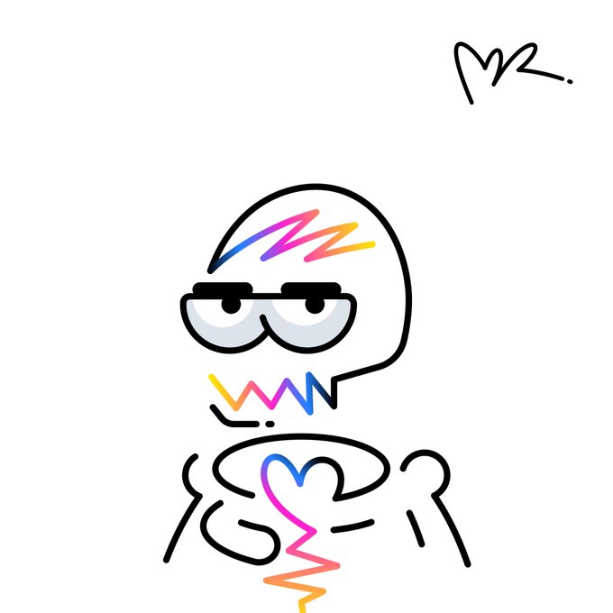 A digital drawing of a character wearing glasses with a rainbow-colored hair streak, a jagged rainbow-patterned beard, and a rainbow-colored heart shape visible on their chest.