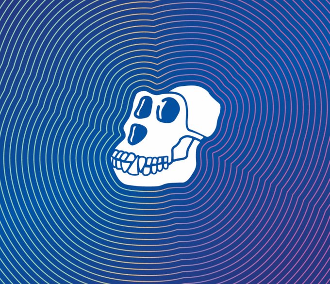 A psychedelic-style digital illustration featuring a white skull with large eye sockets on a vibrant blue background with concentric wavy lines forming a heart-like pattern around it.