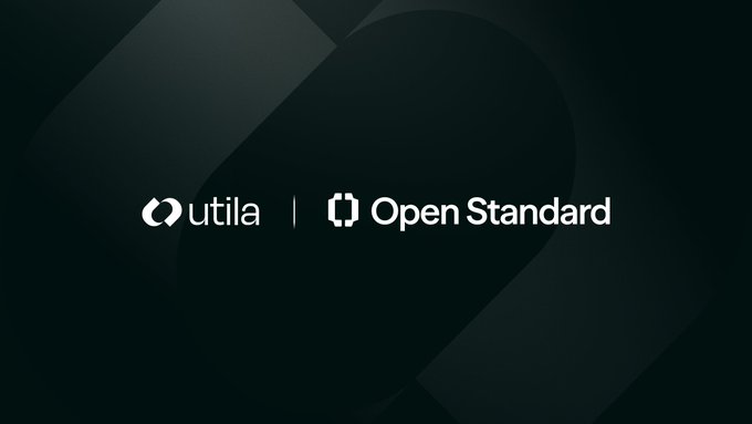 A dark, minimalist graphic displaying the logos 'Utila | Open Standard' in white text on a black background.