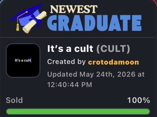 The image shows a screenshot of a Mac application with various icons and text displayed, such as a graduation picture and a text box containing some information related to a newly graduated individual or an app about graduate fees. Specifically, the image features a message that reads "NEWEST GRADuate" at the top left corner and an update summary below it. The screenshot also includes a reference to a recent post on a different app titled "DRIP: $CULT", which seems to be connected to the graduation theme or some sort of fee-related information.
