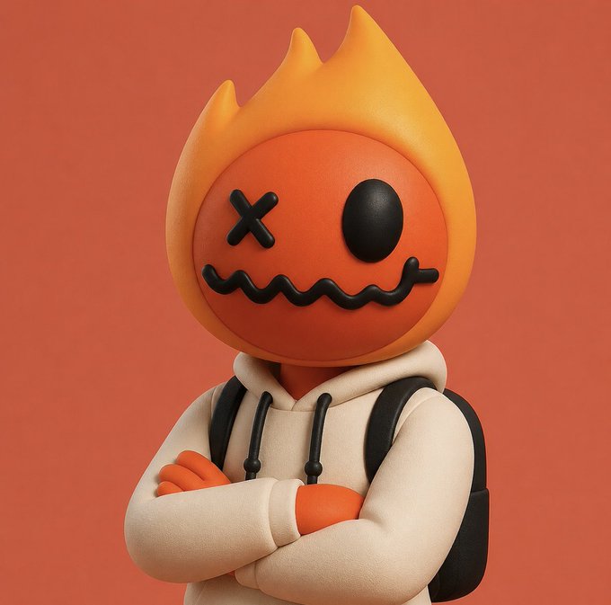 This cartoon character with a flame-like head and a backpack represents the "long lost crew" embarking on an inspiring, multi-year journey in web3.