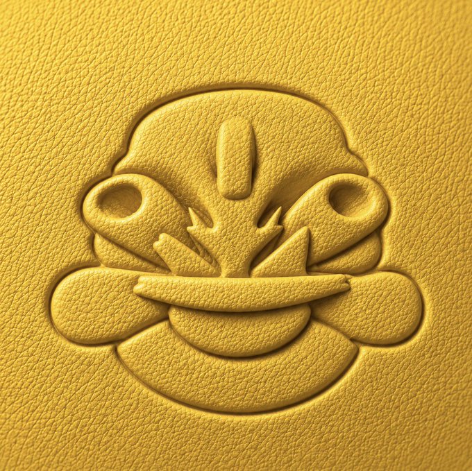 urn with a yellow face design, featuring a large nose and mouth, against a yellow background.