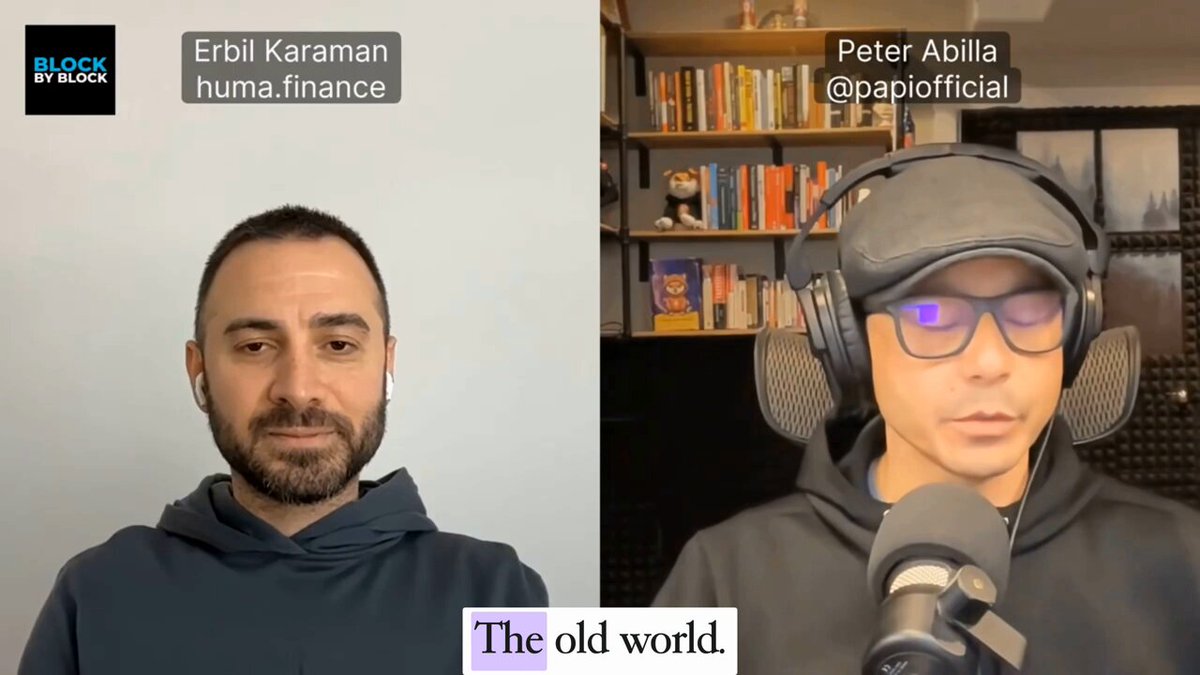The image shows two men wearing headphones, with one man speaking into a microphone while the other listens intently. The background features a bookshelf filled with numerous books of various sizes. The caption for the image reads "Focus on what is in the image and how it relates to the post."