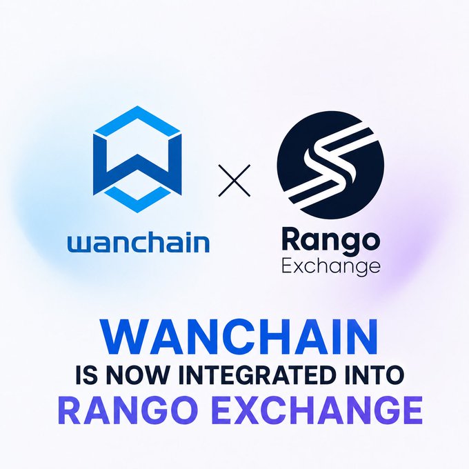 A promotional graphic featuring the Wanchain and Rango Exchange logos side by side, with the bold text "WANCHAIN IS NOW INTEGRATED INTO RANGO EXCHANGE" highlighting a new partnership that brings Wanchain's cross-chain capabilities to Rango's swap platform.