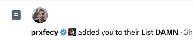 The image shows a Discord-style notification where user "prxfecy" with a verified checkmark added the viewer to a List called "DAMN" 3 hours ago, prompting confusion about who added them and why.