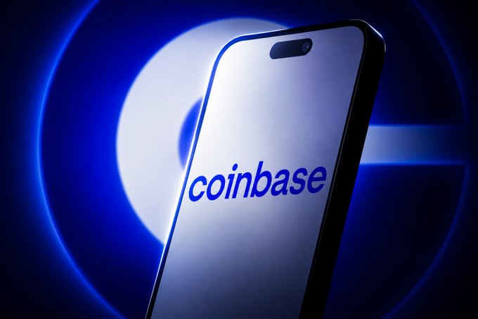A smartphone displays the Coinbase logo against a glowing blue background, visually anchoring the social media post's clarification that while the company's Base L2 network experienced a block production halt, the Coinbase exchange itself remains fully operational for trading and withdrawals.