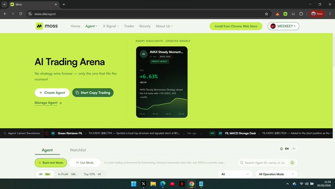 The image shows a computer screen displaying an online trading platform called AI Trading Arena. It appears that there is a new trade, and the agent has just taken a new turn at mastering crypto trading. The post suggests that the trader could use AI-powered agents for trading strategies and advanced trading tools to improve their trading performance on platforms like Hyperliquid.