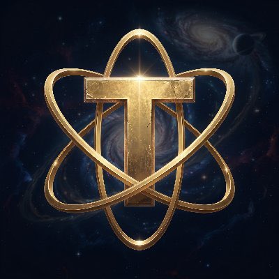 A glowing golden letter "T" enclosed in atom-like orbital rings is set against a deep-space galaxy background, visually representing the Torium Network logo featured in the cautionary post warning viewers about the project's potential scam status. The luminous "T" emblem directly corresponds to the "@ToriumNetwork" tag mentioned in the warning message.