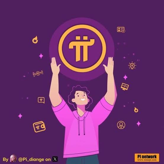 A cheerful cartoon figure holds up a large glowing Pi Network coin, surrounded by icons representing apps, users, and ideas, illustrating the post's message about Pi's ecosystem network effect—where new apps attract more users, and new users attract more builders, creating a self-reinforcing growth cycle.