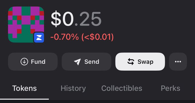 The image shows a crypto wallet interface displaying a balance of $0.25 with a -0.70% loss (<$0.01), featuring Fund, Send, and Swap options, with tabs for Tokens, History, Collectibles, and Perks. Given the post's "God abeg" (a Nigerian Pidgin plea for divine intervention), the screenshot humorously underscores why the user is praying—showcasing an almost empty portfolio with negligible value.