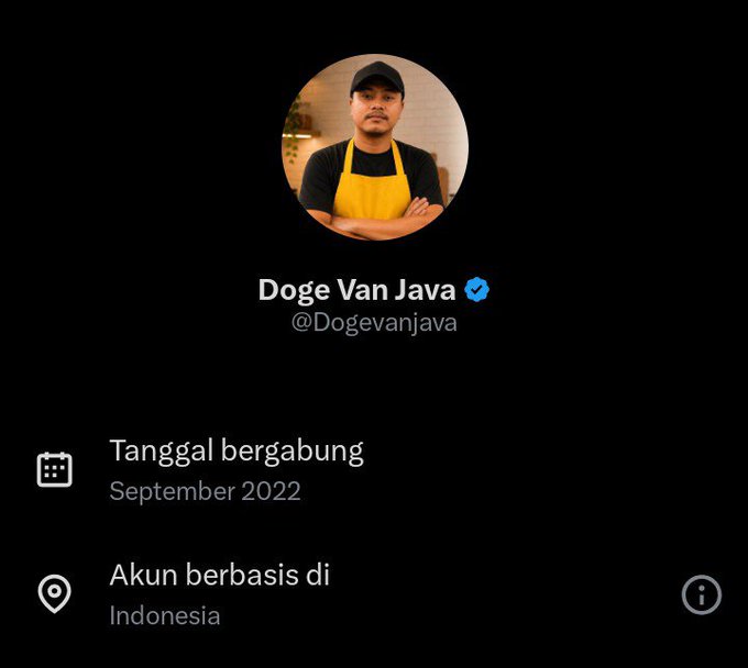 Indonesian Twitter account for Dope Van Java, featuring a photo and a caption in Indonesian.