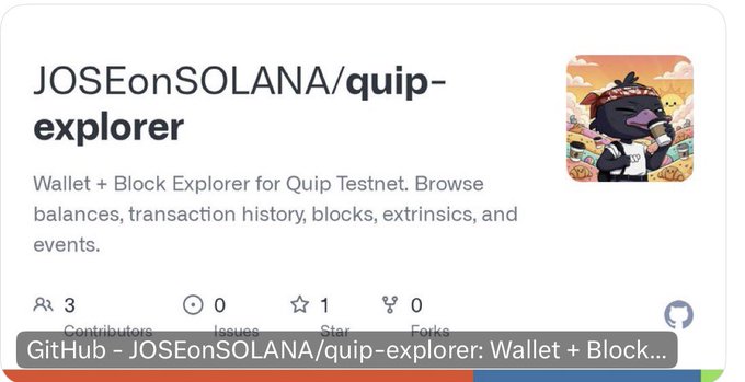 The image features a post discussing the development of an open-source block explorer, specifically for Quip Testnets, as part of the @quipnetwork community. The post describes the QIP explorer and its purpose as well as mentions how it is related to @quip network hubs, which are platforms that facilitate the development of such tools within a community. The post also includes a link to an open-source code called "block explorer" on Github, where the project is being developed.
