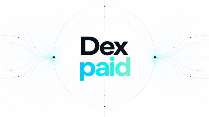 A logo for 'Dex paid' with 'Dex' in black and 'paid' in a teal-to-green gradient, centered within circular line designs on a white background.