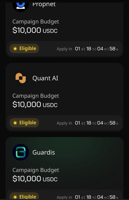 The image shows an advertisement for a free app called @wallchain, which offers users the opportunity to earn up to $50000 based on their account rating. The app currently has three campaigns live with $30k in rewards available for users who select them. The user is encouraged to click on "Eligible" below the campaign list to learn more about their potential rewards and the application process.