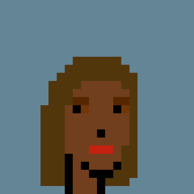 A pixel art portrait of a bearded man with brown skin and dark hair against a blue background, styled as a CryptoPunk NFT. The post references "CryptoPunk" as the pun in "Who's pulling this Punk," commenting on the cryptocurrency's value being only half of its intended backing.