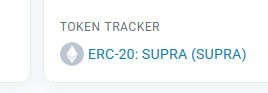Mobile app screenshot showing 'TOKEN TRACKER' header and an entry for 'ENERGY20. SUPRA (SUPRA)' token with a small circular icon.