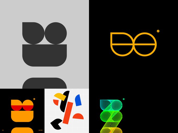 A four-panel display showcases various stylized "OO" logo designs—one featuring stacked geometric shapes, another an orange infinity-style symbol with a dot, a third with colorful fragmented letters, and a fourth with green wave patterns—representing the Opepen NFT collection owned by Node 0xd360...3a5c as referenced in the post.