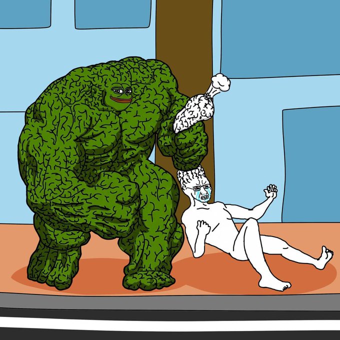 The image features a cartoon scene with two characters, one green and one white. They are standing next to each other, with the green character appearing to be holding or hitting the white character's head. The background of the image shows a building, suggesting that they might be in an urban setting. The post about Batman and Robin is related to this cartoon scene as it uses the characters' namesakes from the comic book series to describe their actions.