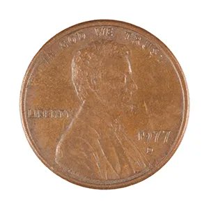 The reverse side of a 1971 Lincoln cent (penny) showing the Lincoln Memorial design with 'LIBERTY' and '1971' visible.