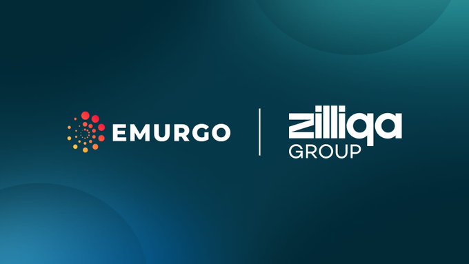 Logo graphic on dark teal background showing 'EMURGO' with a colorful dot icon next to 'ZILLIQA GROUP' separated by a vertical line.