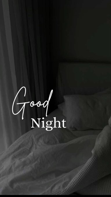 A dark, moody image of an unmade bed with white linens and the words 'Good Night' written in elegant white script across the center.
