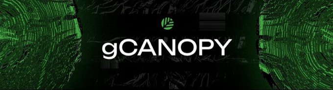 A dark graphic with green tree-like textures on the sides displaying the 'gCANOPY' logo and name in the center.