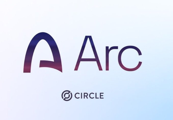 Logo for "Arc" by Circle displayed in purple/pink gradient text with the Arc Network symbol on a white/blue gradient background.