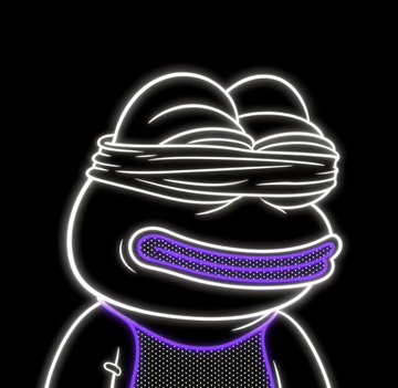 A neon-style illustration featuring a stylized character with a turban-like head wrap and a glowing purple mouth/visor on a black background.
