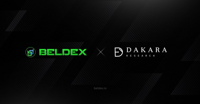 Beldex × Dakara Research partnership banner with beldex.io URL.