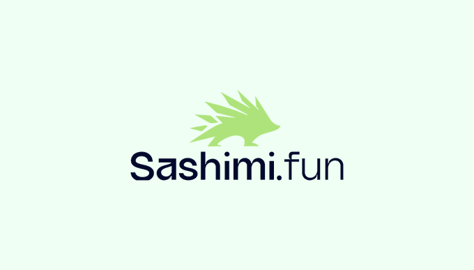A logo for "Sashimi.fun" featuring a stylized green hedgehog icon above the dark blue brand name on a light mint background. The image serves as branding for the Sashimi.fun project mentioned in the accompanying post about its positioning as a leading launchpad platform.