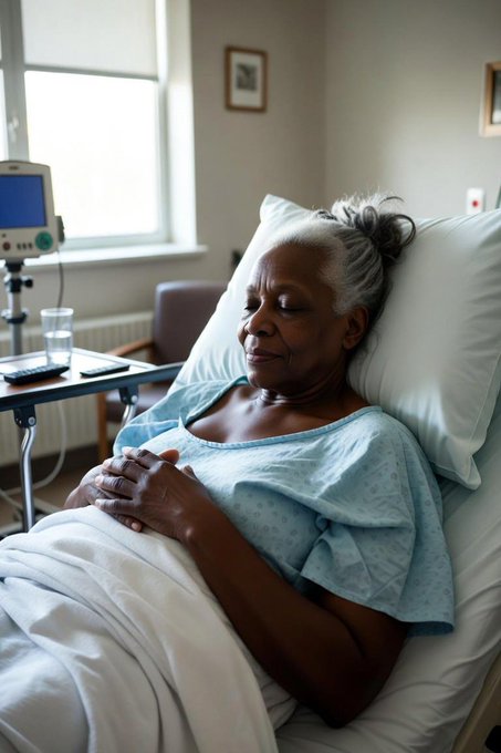 An elderly woman rests peacefully in a hospital bed wearing a blue gown, with medical equipment visible beside her. The image accompanies a heartfelt post where a follower shares their grandmother's proud message and well-wishes for $ANSEM reaching a $1 billion market cap, symbolizing the grandmother's genuine support and personal touch behind the small token gesture.