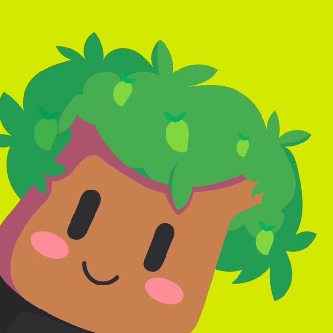 A cartoon illustration of a smiling character with green, bushy hair on a yellow-green background.