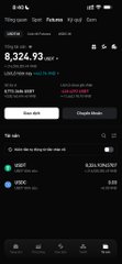 A mobile screenshot of a crypto trading app (appears to be Binance) showing a portfolio balance of 8,324.93 USDT.