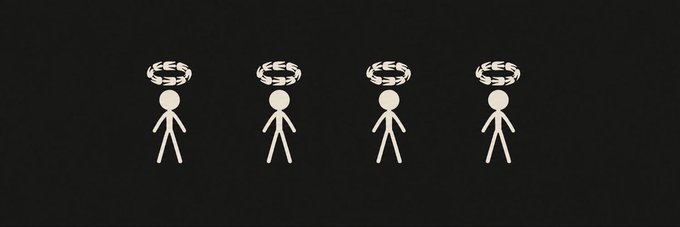 Four stick figures with halos on a black background represent the "Commoners GTD Winners," a group of ten recipients listed in the post.