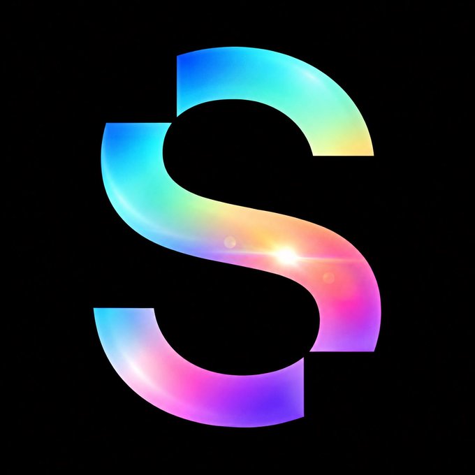 A colorful rainbow gradient stylized letter 'S' logo on a black background.