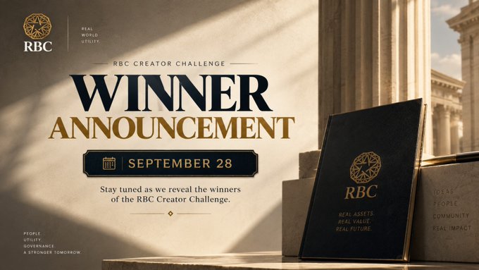 RBC (Royal Bank of Canada) promotional graphic announcing winners of the RBC Creator Challenge, dated September 28, featuring their logo and tagline 'A Stronger Tomorrow.'