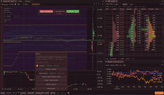 A split-screen view of a trading terminal with a candlestick chart on the right and a "Settings" panel on the left for connecting to Hyperliquid and Lighter exchanges, showing zero basis point execution. The interface displays BTC price data in orange candlesticks alongside configuration options for the client-side order routing described in the post.