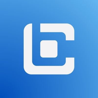 A blue logo with white lettering resembling a stylized 'la' or 'b' symbol on a gradient blue background.