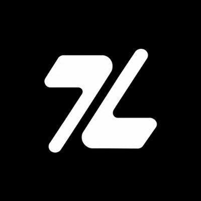 A white stylized logo featuring angular geometric shapes on a solid black background.