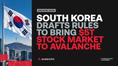 A breaking news graphic from Asianews features the headline "SOUTH KOREA DRAFTS RULES TO BRING $51 STOCK MARKET TO AVALANCHE" alongside a South Korean flag and government building.